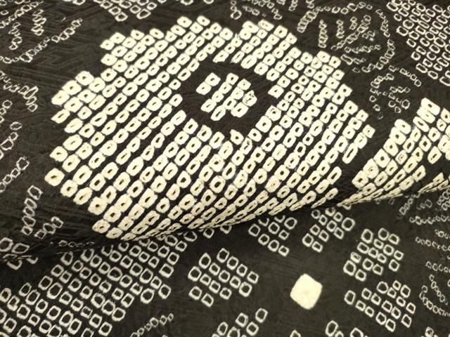 平和屋着物○全通柄九寸名古屋帯 総絞り 草花文 黒地 正絹 逸品