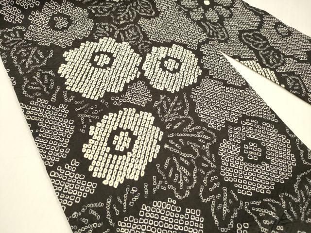 平和屋着物 全通柄九寸名古屋帯 総絞り 草花文 黒地 正絹 cm