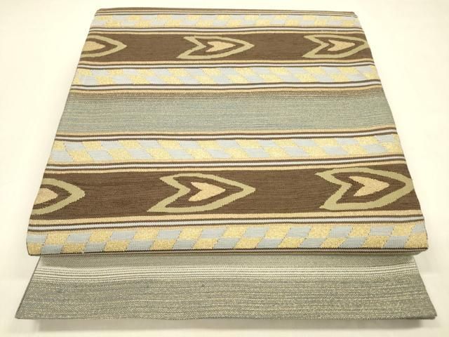 平和屋着物 太鼓柄袋帯 すくい織 横段文 金糸 正絹 cm