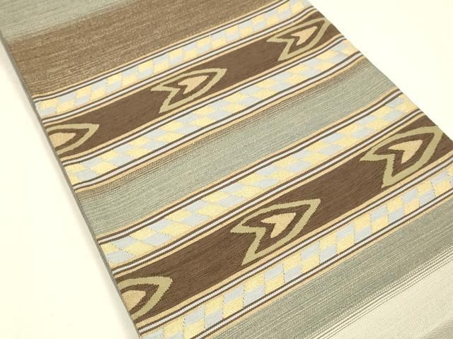 平和屋着物 太鼓柄袋帯 すくい織 横段文 金糸 正絹 cm