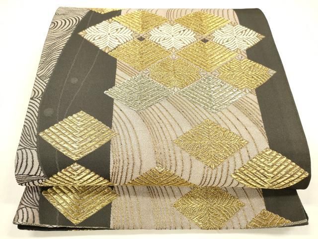平和屋着物 六通柄袋帯 流水菱文 金銀糸 cm