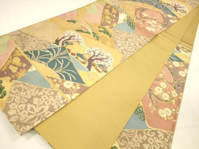  平和屋着物 六通柄袋帯 唐織 風景飛鳥枝花松文 金糸 正絹 cm 袋帯 帯