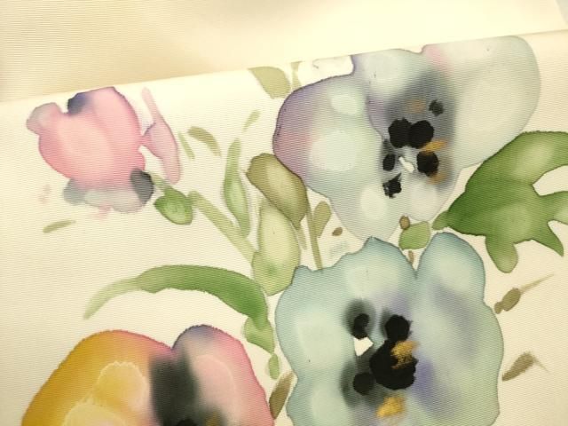  平和屋着物 塩瀬 九寸名古屋帯 手描き 草花文 金彩 正絹 cm 名古屋帯 帯