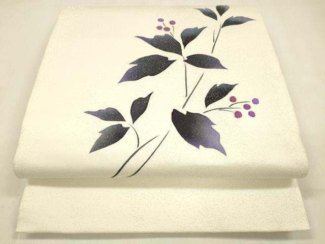 平和屋着物 両面 太鼓柄袋帯 南天文 横段抽象文 金糸 銀通し地 正絹 cm