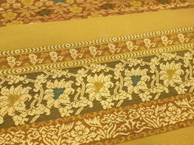  平和屋着物 六通柄袋帯 横段動物草花文 金糸 正絹 cm 袋帯 帯