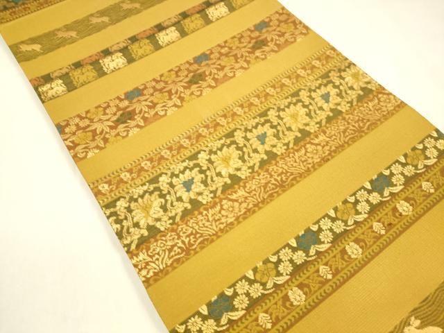 平和屋着物 六通柄袋帯 横段動物草花文 金糸 正絹 cm