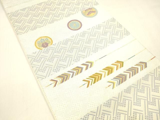 平和屋着物 六通柄袋帯 唐織 矢羽花松文 金銀糸 正絹 cm