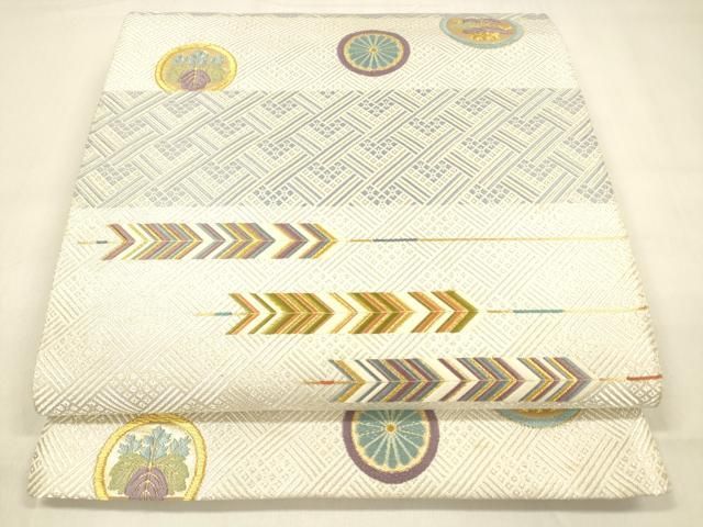 平和屋着物 六通柄袋帯 唐織 矢羽花松文 金銀糸 正絹 cm