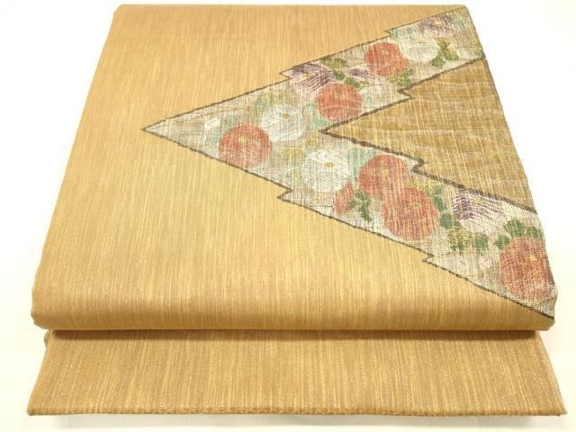 平和屋着物 太鼓柄袋帯 ベールすくい織 草花文 金銀糸 正絹 cm