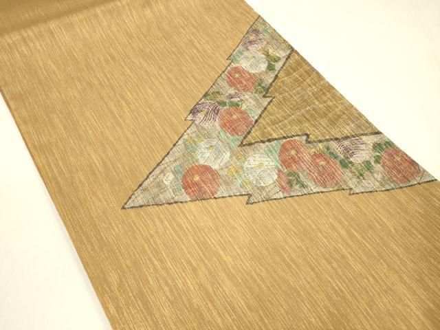 平和屋着物 太鼓柄袋帯 ベールすくい織 草花文 金銀糸 正絹 cm