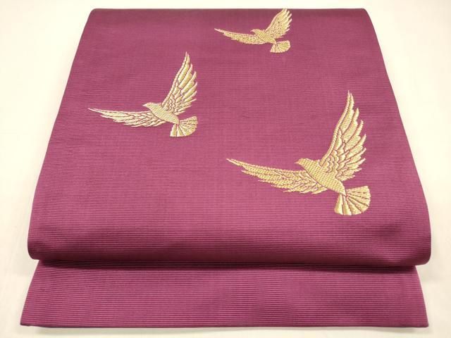 平和屋着物○染色作家 斉藤三才 両面 太鼓柄袋帯 作家物 三才鳥 中紅色