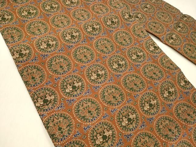 平和屋着物 全通柄九寸名古屋帯 円文白虎朱雀錦 正絹 cm