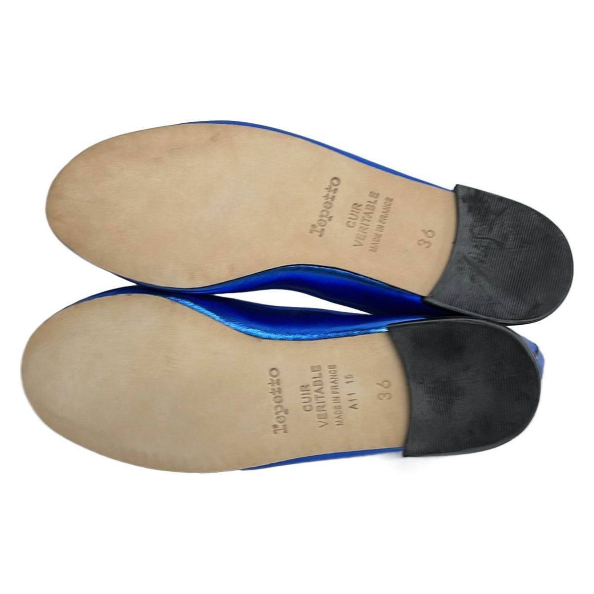 【美品】レペット フラット バレエシューズ レザー ブルー リボン 39.5 repetto(レペット) フラットシューズ 36 レディース美品 - ブルー