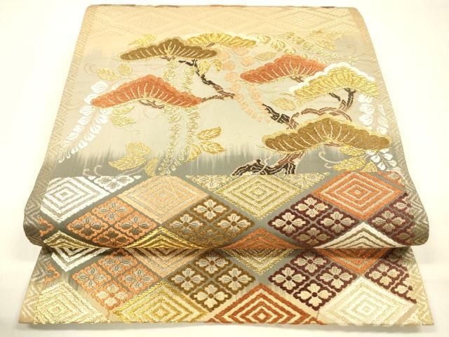 平和屋着物 六通柄袋帯 唐織 枝花松文 金糸 正絹 cm