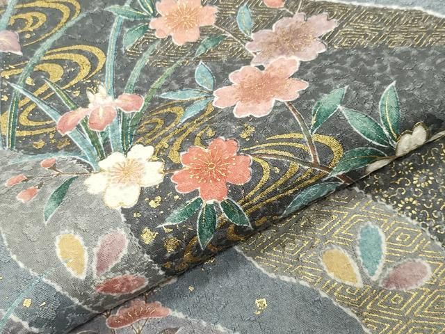  平和屋着物 訪問着 ふくれ織 流水鴛鴦花文 金彩 正絹 gh 訪問着 付け下げ 着物