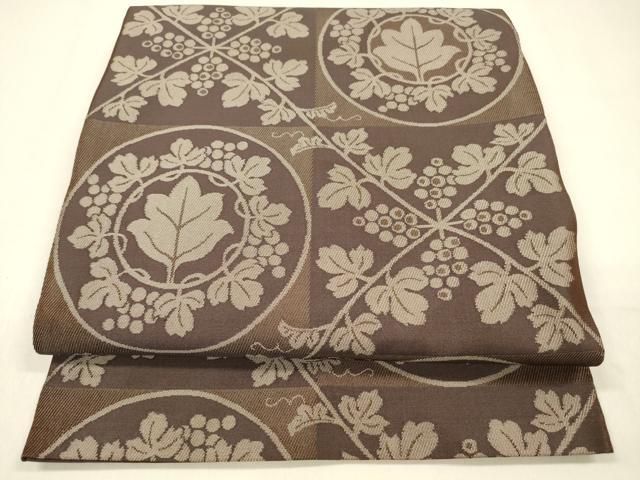 平和屋着物 六通柄 本袋帯 葡萄蔦の葉文 正絹 cm