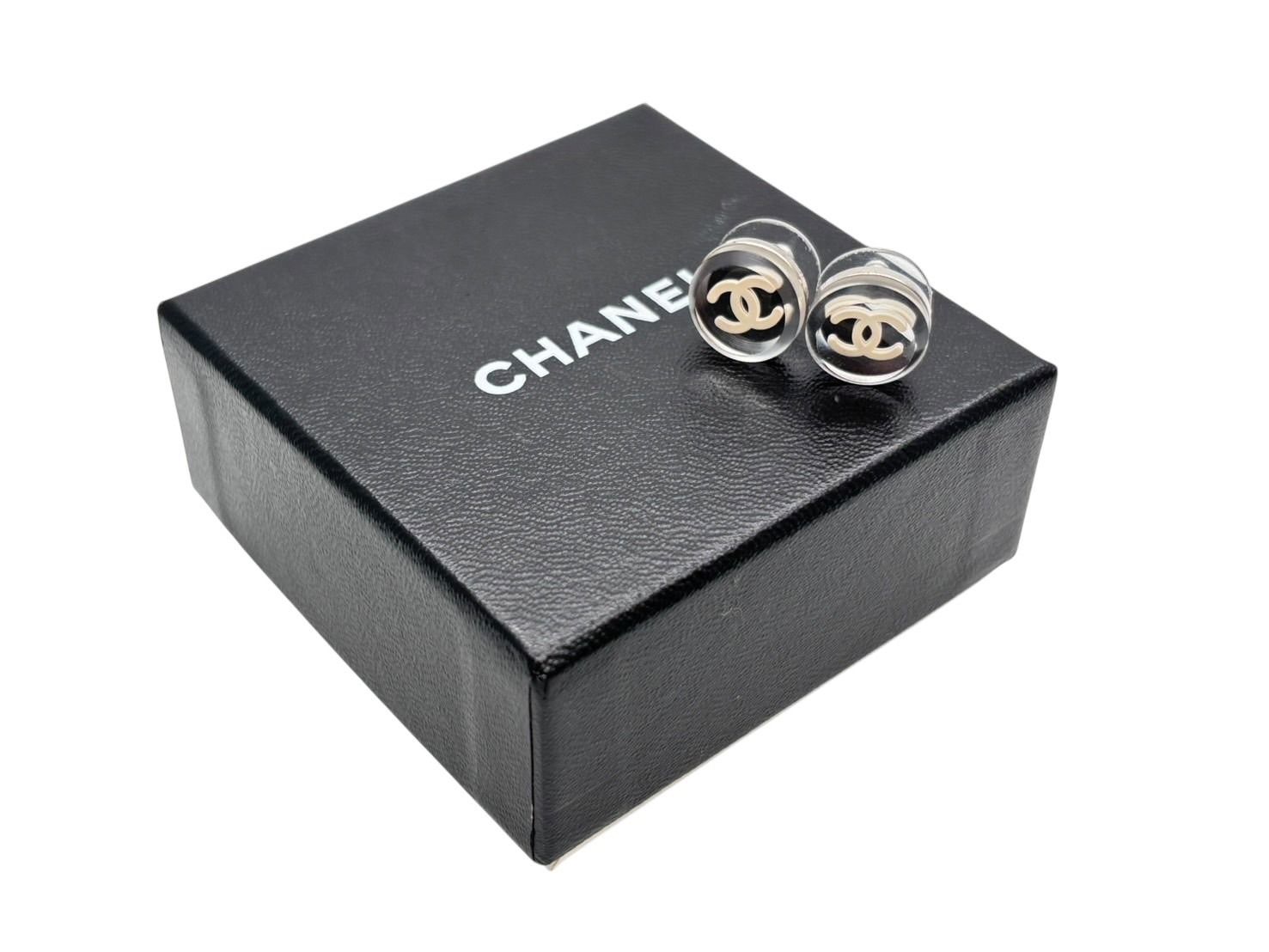 CHANEL シャネル ココマーク ラウンドピアス 重量約4.0 g 03 C刻印 ミラー レジン メタル クリア シルバー 両耳用 4 b 009792