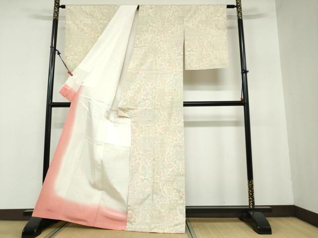 平和屋着物○本場大島紬 白大島 草花文 美幸謹製 証紙付き 正絹 逸品