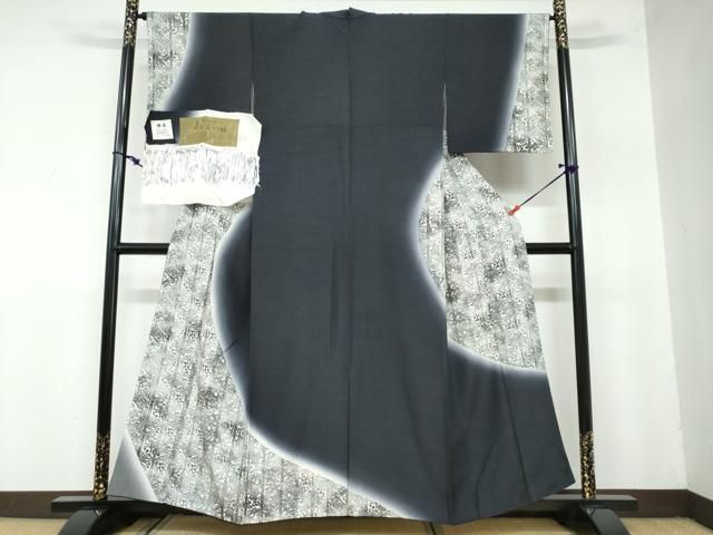 平和屋着物 訪問着 ぜんまい紬 香住織 梅染 紀裳苑 笹文 暈し染め 反端付き 正絹 ud