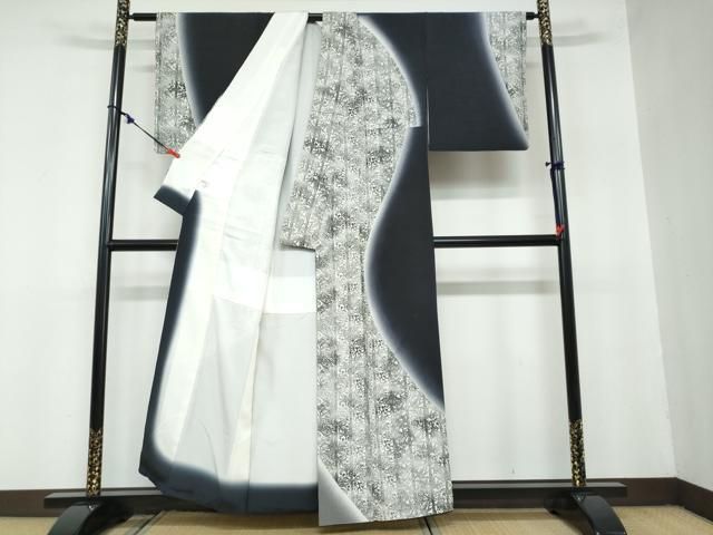 平和屋着物 訪問着 ぜんまい紬 香住織 梅染 紀裳苑 笹文 暈し染め 反端付き 正絹 ud