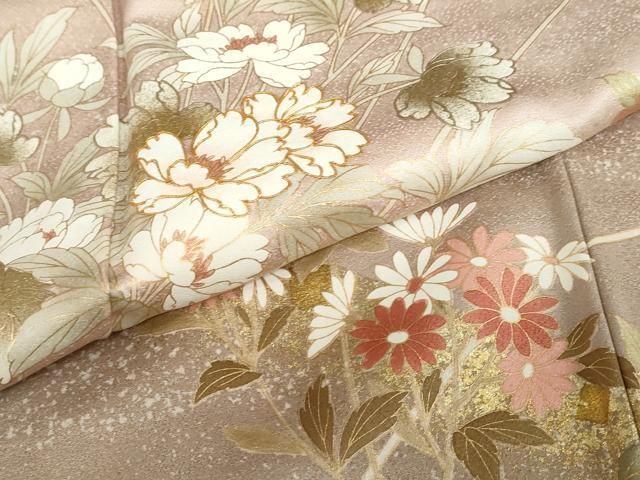  平和屋着物 訪問着 駒刺繍 草花文 金彩 正絹 ud 訪問着 付け下げ 着物