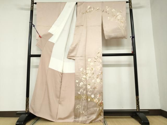 平和屋着物 訪問着 駒刺繍 草花文 金彩 正絹 ud