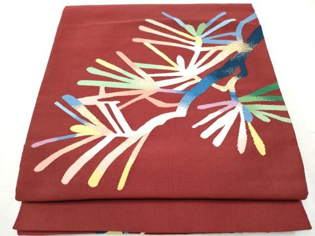 平和屋着物 爪掻き本綴れ 八寸名古屋帯 作家物 枝松葉文 金糸 共 き 正絹 hy