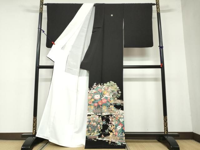 平和屋着物 豪華黒留袖 友禅 作家物 花鳥文 正絹 ud