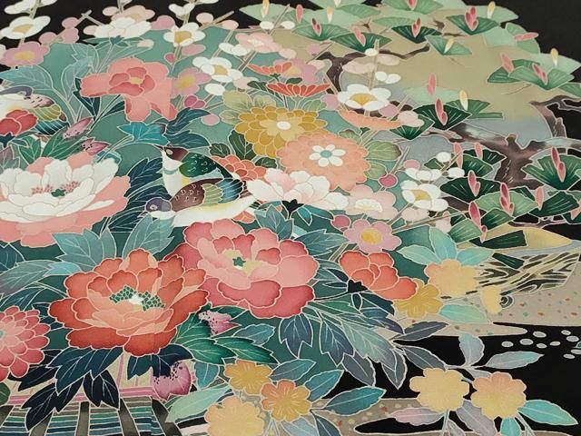 平和屋着物○豪華黒留袖 友禅 作家物 花鳥文 正絹 逸品 DAAZ7853ud