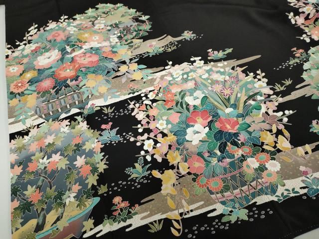 平和屋着物○豪華黒留袖 友禅 作家物 花鳥文 正絹 逸品 DAAZ7853ud