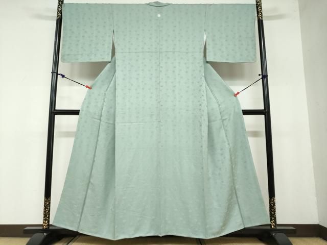 平和屋着物 上質な色無地 更紗花唐草地紋 薄青色 正絹 ud