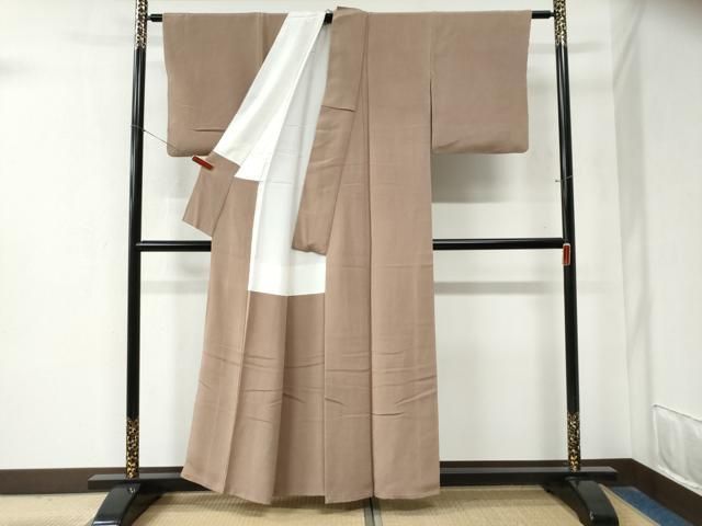 平和屋着物 上質な色無地 南天文 水柿色 鬼しぼ縮緬 正絹 yc