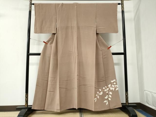 平和屋着物 上質な色無地 南天文 水柿色 鬼しぼ縮緬 正絹 yc