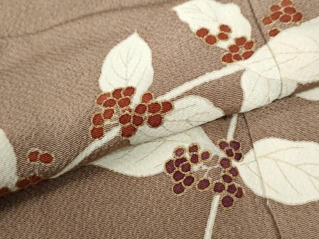  平和屋着物 上質な色無地 南天文 水柿色 鬼しぼ縮緬 正絹 yc 色無地 着物