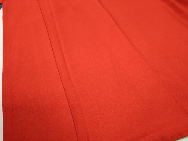 平和屋着物○小振袖 二尺袖 色無地 深緋色 鬼しぼ縮緬 正絹 逸品