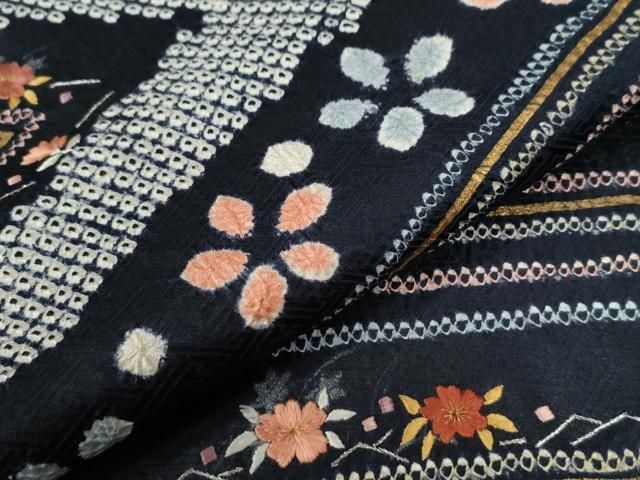  平和屋着物 訪問着 絞り 刺繍 吉祥舞花文 金糸 正絹 yc 訪問着 付け下げ 着物