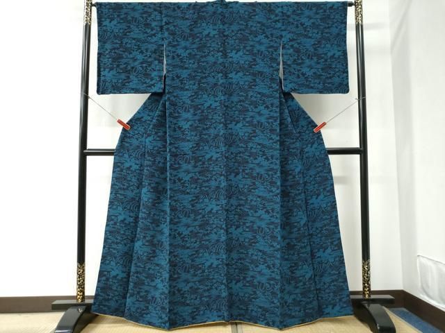 平和屋着物 上質な小紋 型染め 霞文草花文 正絹 yc