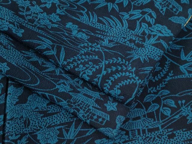 平和屋着物 上質な小紋 型染め 霞文草花文 正絹 yc