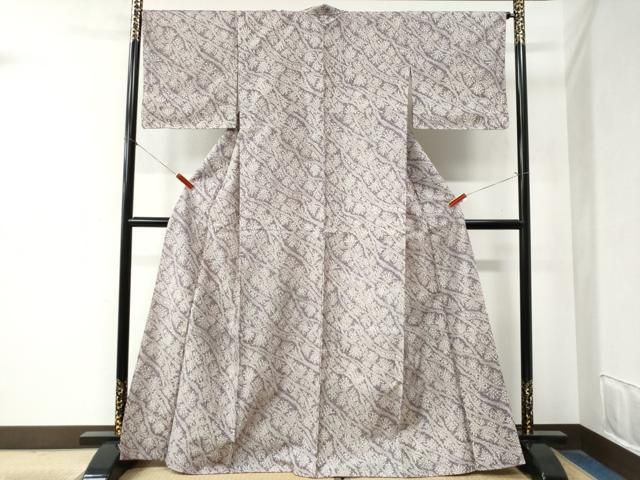 平和屋着物 上質な小紋 紬地 草花文 正絹 yc