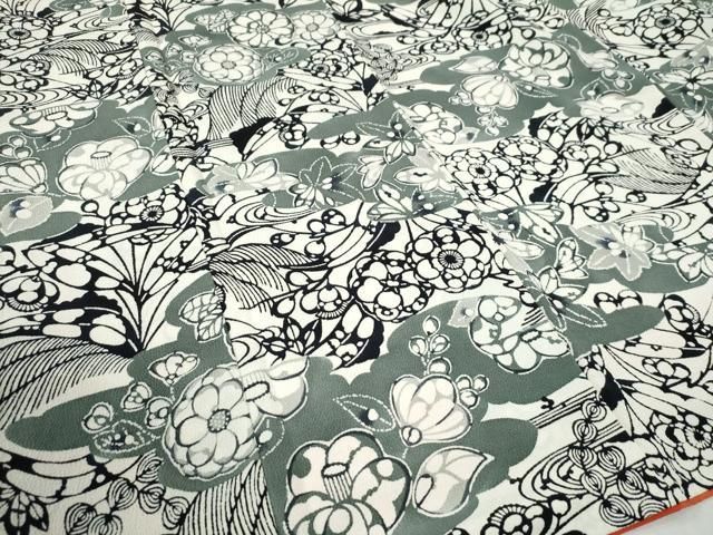  平和屋着物 上質な小紋 型染め 竜田川草花文 鬼しぼ縮緬 正絹 yc 小紋 着物