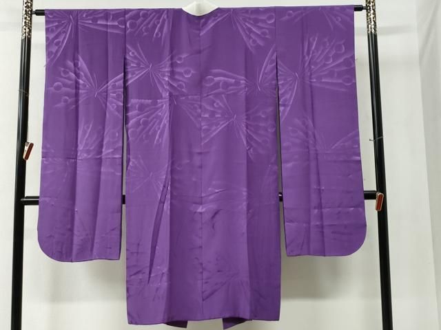 平和屋着物 振袖用長襦袢 無双仕立て 舞蝶地紋 茄子紺色 正絹 yc