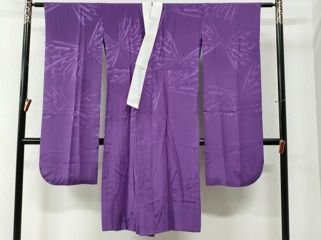 平和屋着物 振袖用長襦袢 無双仕立て 舞蝶地紋 茄子紺色 正絹 yc