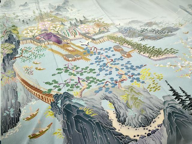  平和屋着物 本加賀友禅作家 木村喜博 色留袖 飛鶴渡り橋風景文 暈し染め 正絹 yc 黒留袖 着物