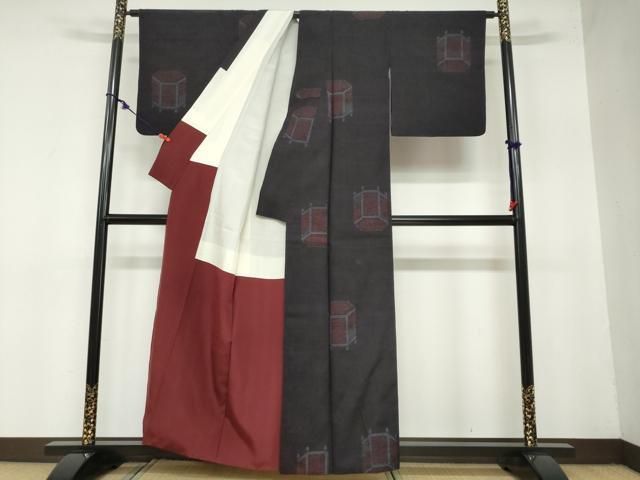 平和屋着物□結城紬 絞り 唐草 亀甲文 逸品 yc3836 100亀甲 正絹 逸品 貝