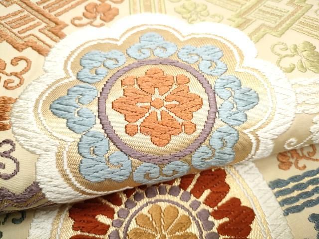  平和屋着物 六通柄袋帯 唐織 花丸文 金糸 正絹 hy 袋帯 帯