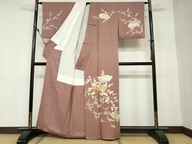 平和屋着物 訪問着 駒刺繍 地紙草花文 金彩 三越扱い 正絹 ud