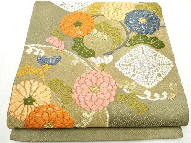 平和屋着物 六通柄袋帯 五百重唐織 絹浮織 紅花染 枝花文 本金箔 正絹 hy