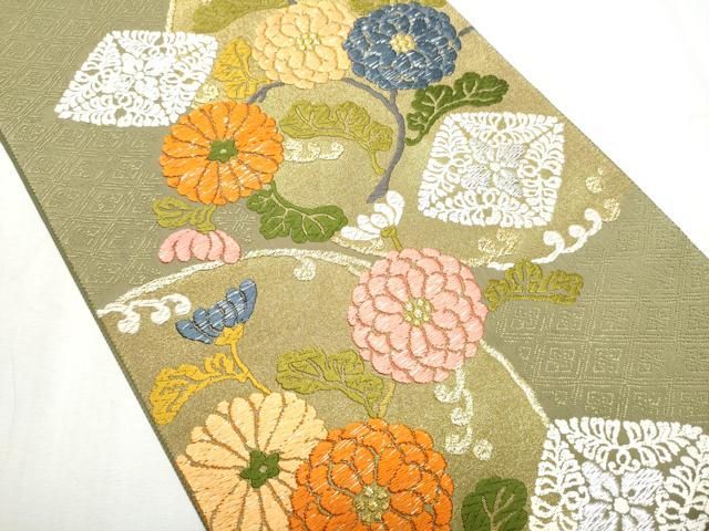 平和屋着物 六通柄袋帯 五百重唐織 絹浮織 紅花染 枝花文 本金箔 正絹 hy