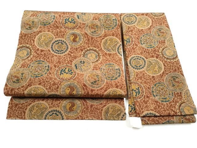 平和屋着物●つけ帯　型染め　動物丸文　鬼しぼ縮緬　正絹　逸品　CABB5660hy 平和屋着物○つけ帯 型染め 動物丸文 鬼しぼ縮緬 正絹 逸品 CABB5660hy