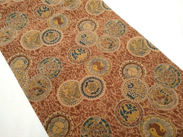 平和屋着物○つけ帯 型染め 動物丸文 鬼しぼ縮緬 正絹 逸品 CABB5660hy